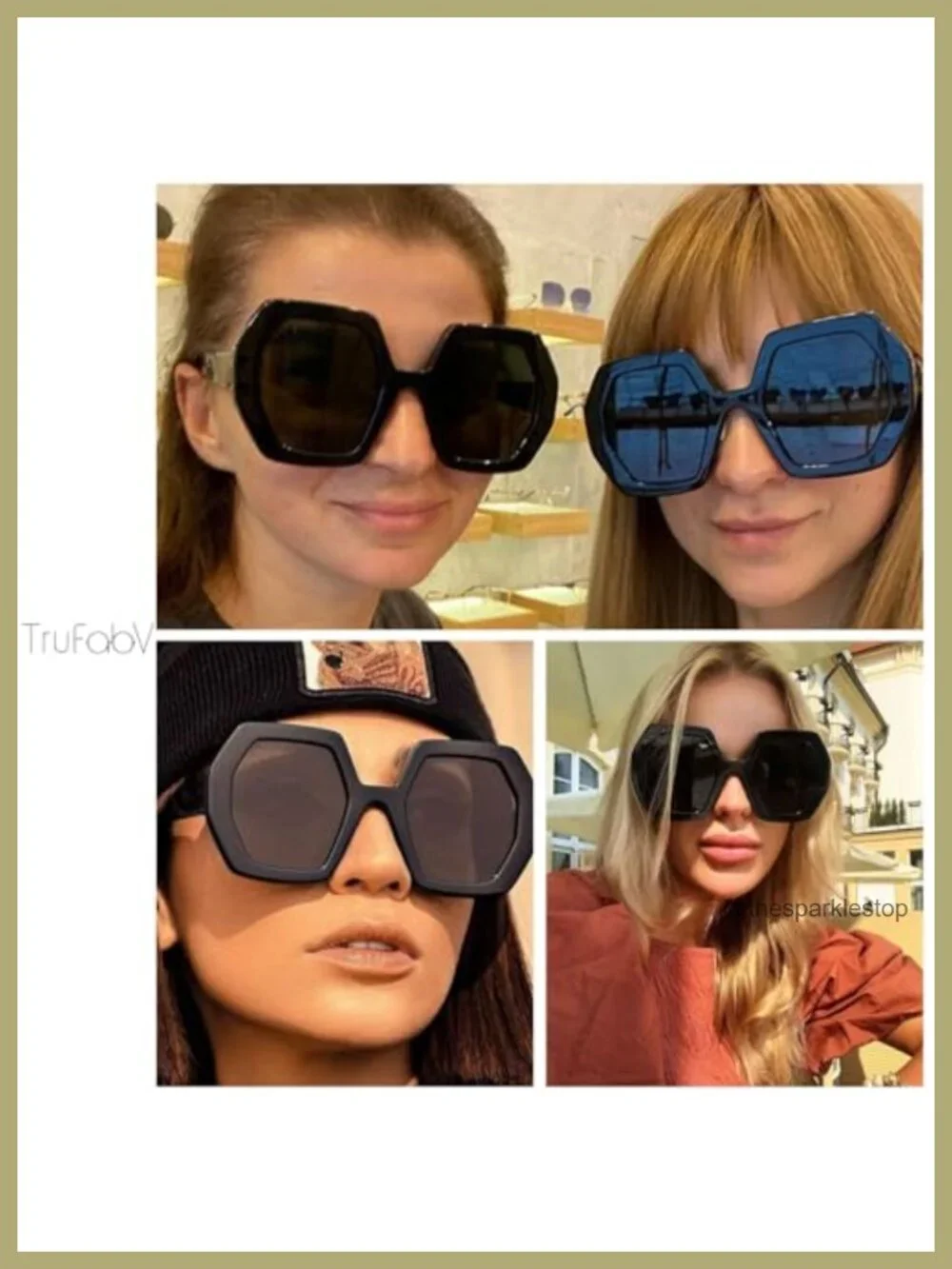 Vintage Retro Oversized Square Sunglasses Hexagon Thick Shades Women